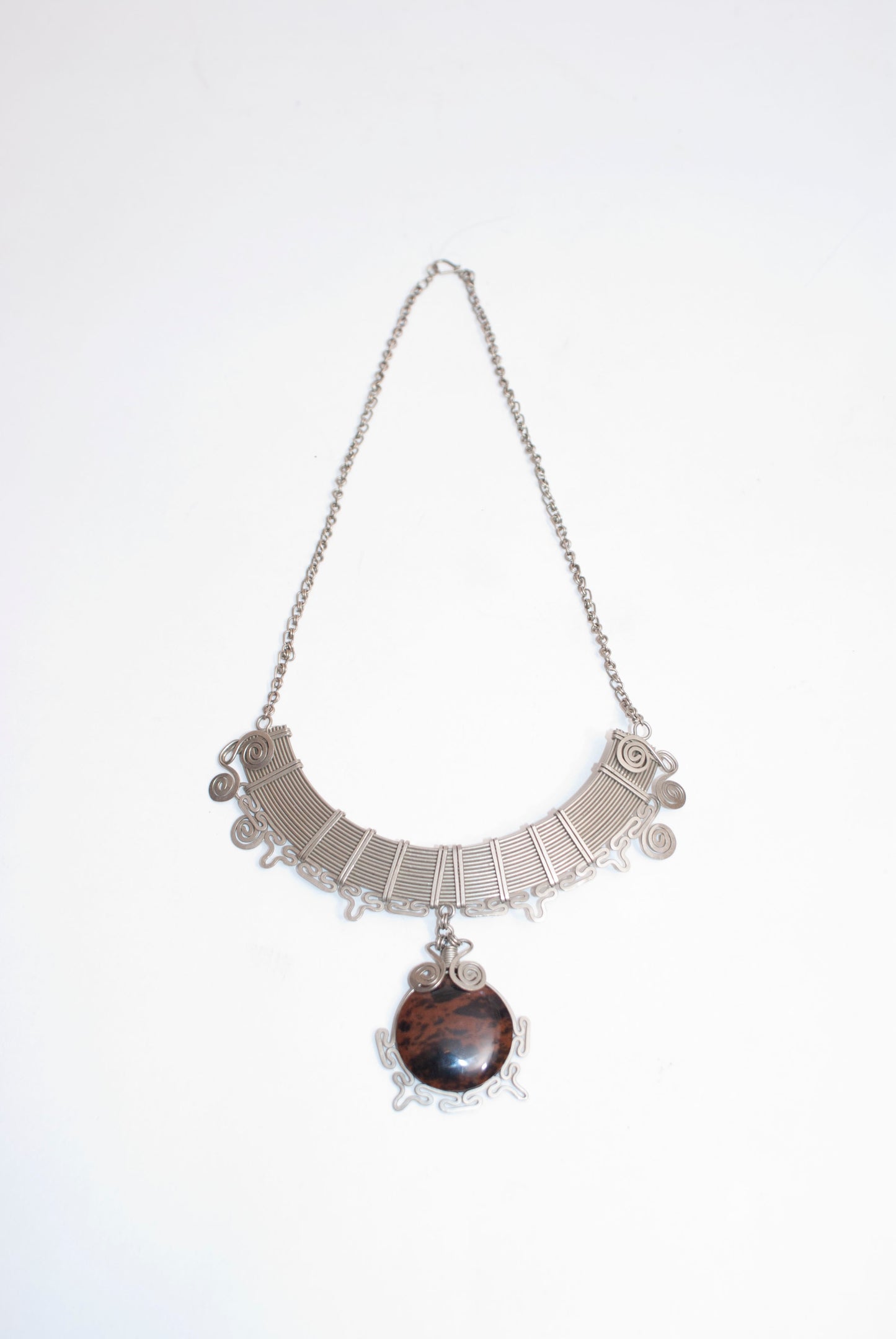 Alpaca Silver and Mahogany Obsidian Gemstone Necklace