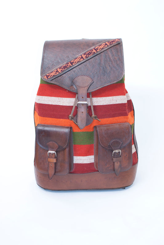 Leather and textile backpack