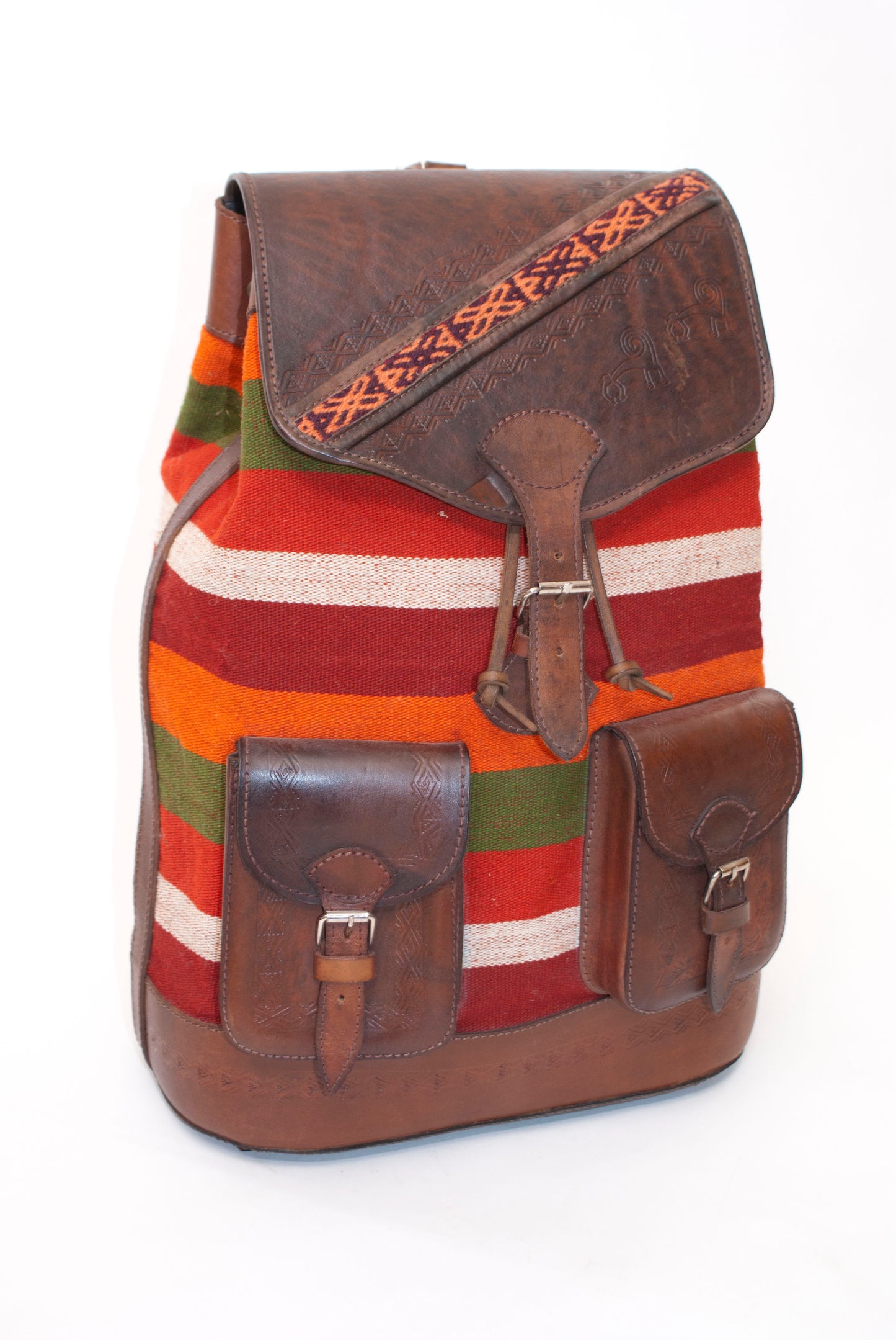 Leather and textile backpack