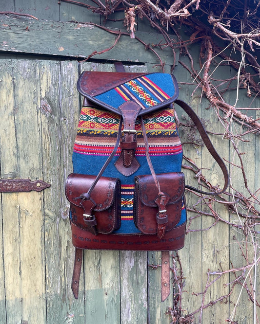 Leather and textile backpack